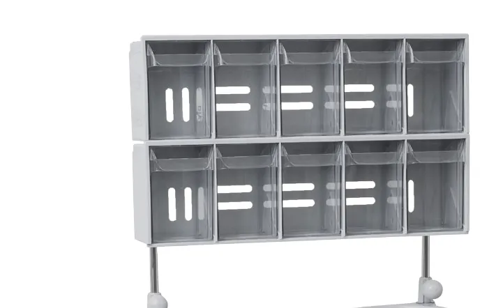 Double-row anesthesia trolley rack with ten hanging storage boxes
